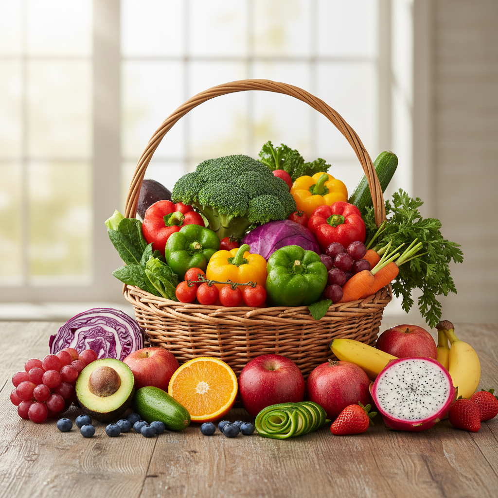 Berbagai sayuran dan buah segar yang kaya nutrisi